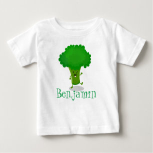 Cute kawaii dancing broccoli cartoon illustration baby T-Shirt