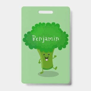 Cute kawaii dancing broccoli cartoon illustration badge