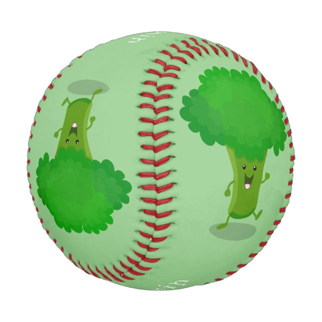 Cute kawaii dancing broccoli cartoon illustration baseball (Angled)
