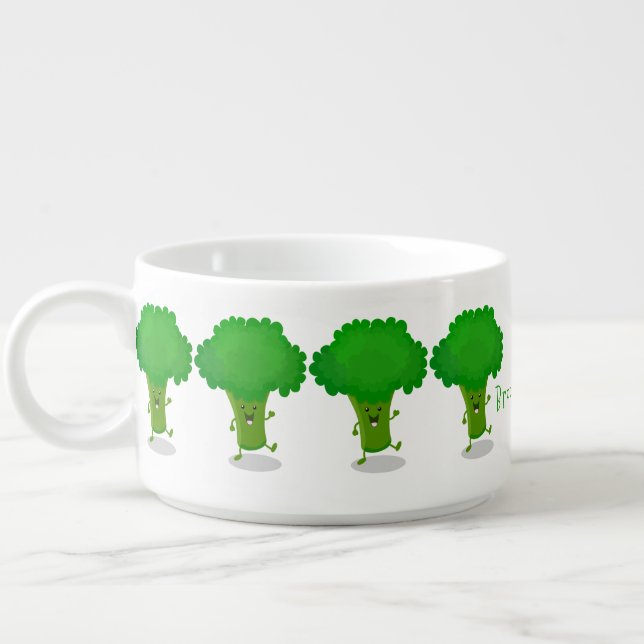 Cute kawaii dancing broccoli cartoon illustration bowl (Right)