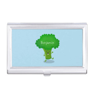 Cute kawaii dancing broccoli cartoon illustration business card case