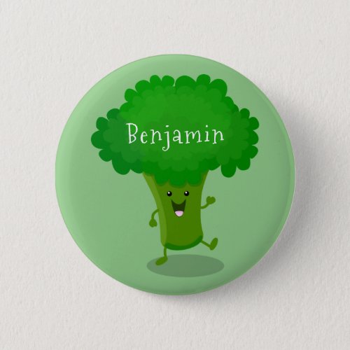 Cute kawaii dancing broccoli cartoon illustration button