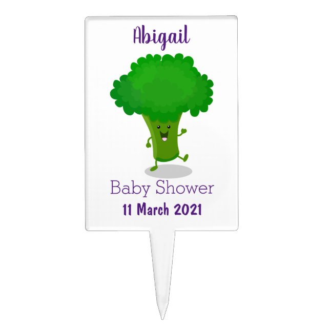 Cute kawaii dancing broccoli cartoon illustration cake topper (Front)