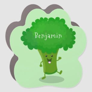 Cute kawaii dancing broccoli cartoon illustration car magnet