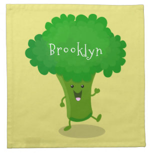 Cute kawaii dancing broccoli cartoon illustration cloth napkin
