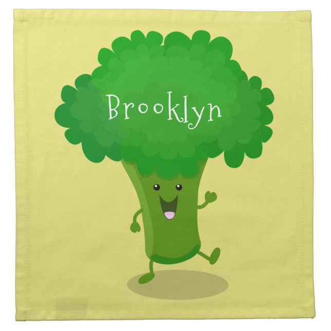 Cute kawaii dancing broccoli cartoon illustration cloth napkin (Front)