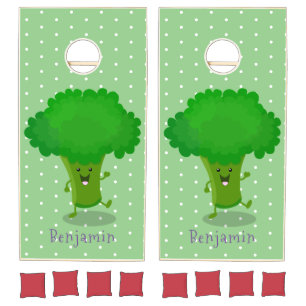 Cute kawaii dancing broccoli cartoon illustration cornhole set