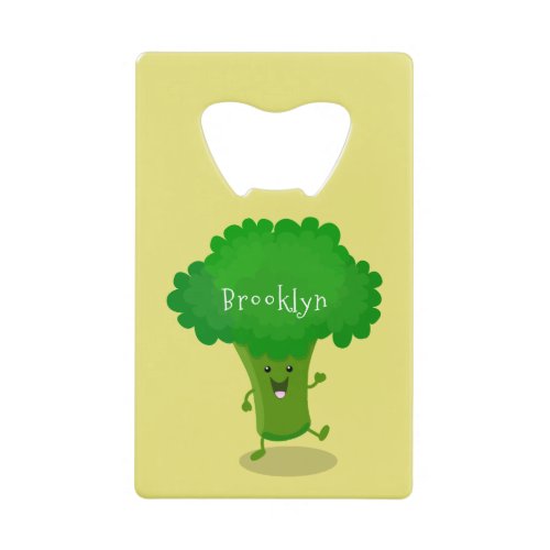 Cute kawaii dancing broccoli cartoon illustration credit card bottle opener