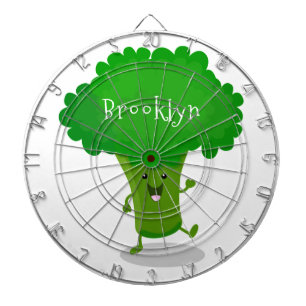 Cute kawaii dancing broccoli cartoon illustration dart board