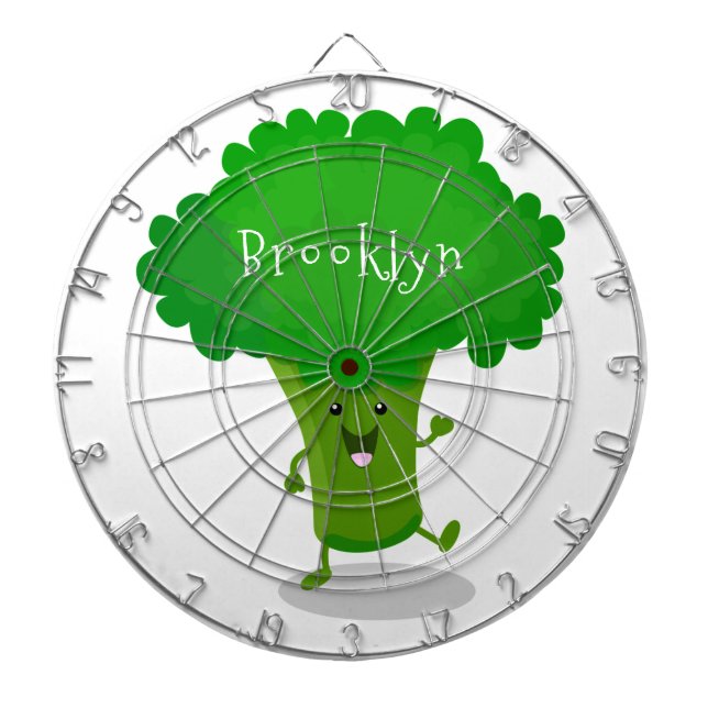 Cute kawaii dancing broccoli cartoon illustration dart board (Front)