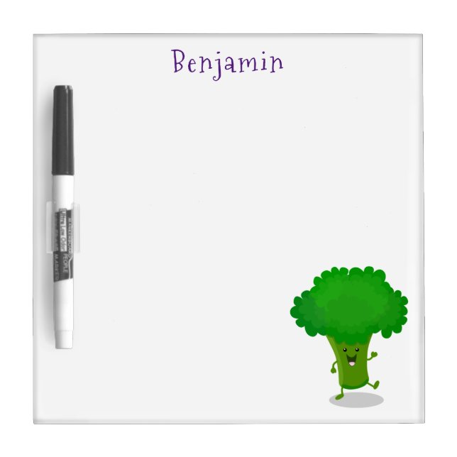 Cute kawaii dancing broccoli cartoon illustration dry erase board (Front)