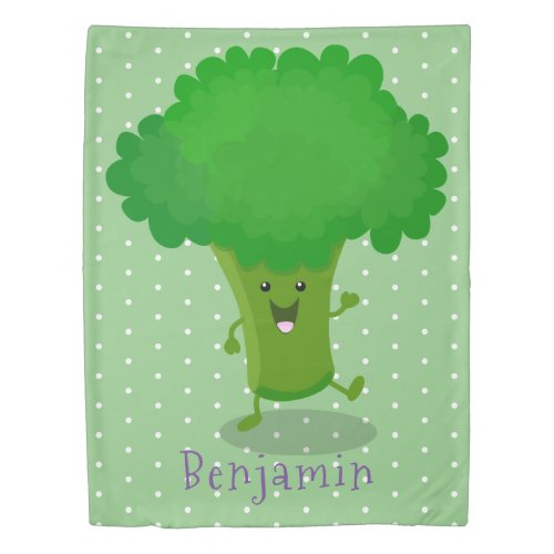 Cute kawaii dancing broccoli cartoon illustration duvet cover