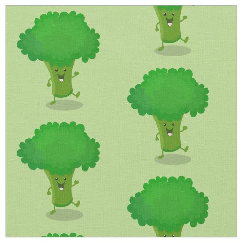 Cute kawaii dancing broccoli cartoon illustration fabric
