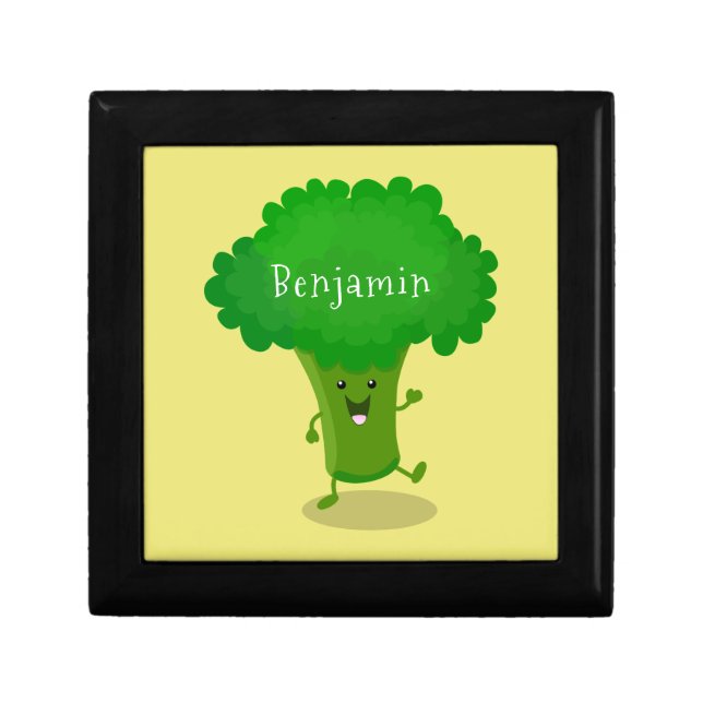 Cute kawaii dancing broccoli cartoon illustration gift box (Front)