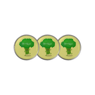 Cute kawaii dancing broccoli cartoon illustration golf ball marker
