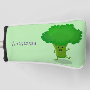 Cute kawaii dancing broccoli cartoon illustration golf head cover