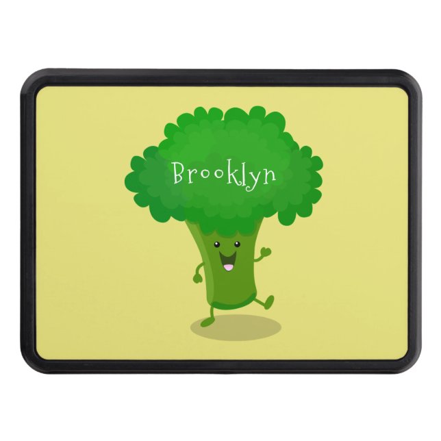 Cute kawaii dancing broccoli cartoon illustration hitch cover (Front)