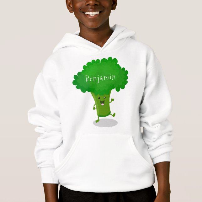 Cute kawaii dancing broccoli cartoon illustration hoodie (Front)