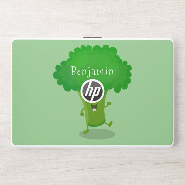 Cute kawaii dancing broccoli cartoon illustration HP laptop skin (Front)