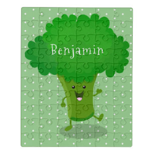 Cute kawaii dancing broccoli cartoon illustration jigsaw puzzle