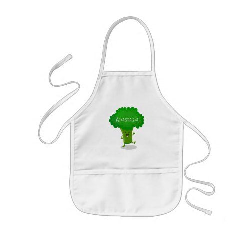 Cute kawaii dancing broccoli cartoon illustration kids apron