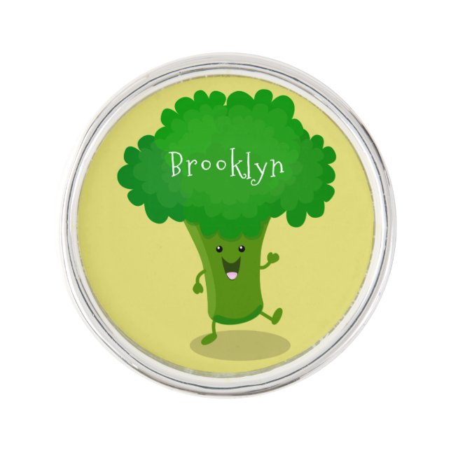 Cute kawaii dancing broccoli cartoon illustration lapel pin (Front)