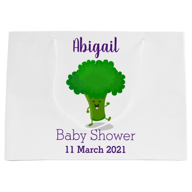 Cute kawaii dancing broccoli cartoon illustration large gift bag (Front)