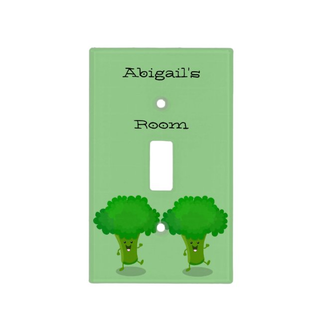 Cute kawaii dancing broccoli cartoon illustration light switch cover (Front)