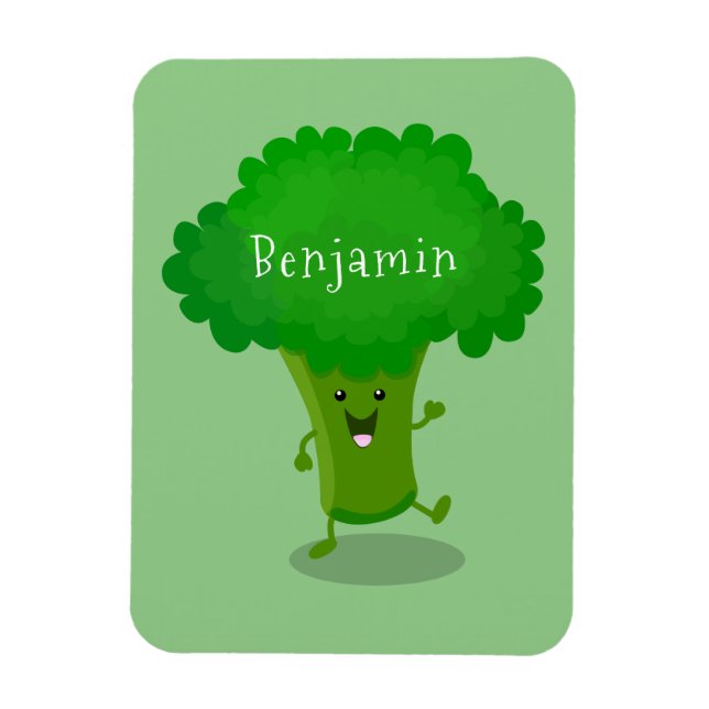 Cute kawaii dancing broccoli cartoon illustration magnet (Vertical)