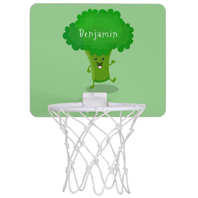 Cute kawaii dancing broccoli cartoon illustration mini basketball hoop (Front)
