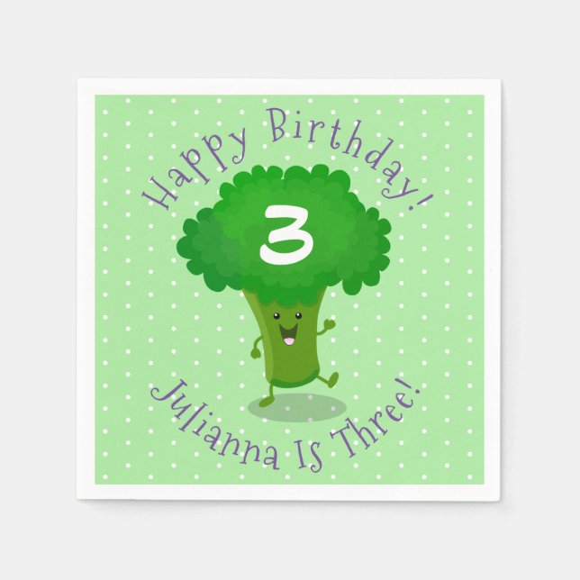 Cute kawaii dancing broccoli cartoon illustration napkins (Front)