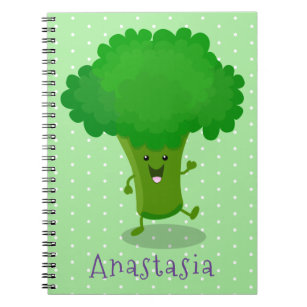 Cute kawaii dancing broccoli cartoon illustration notebook