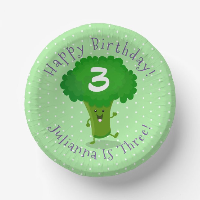 Cute kawaii dancing broccoli cartoon illustration paper bowls (Front)