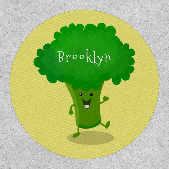 Cute kawaii dancing broccoli cartoon illustration patch (Front)