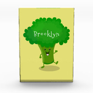 Cute kawaii dancing broccoli cartoon illustration photo block