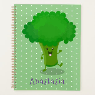 Cute kawaii dancing broccoli cartoon illustration planner