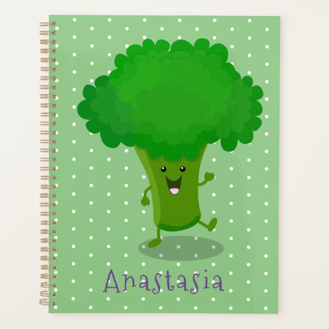 Cute kawaii dancing broccoli cartoon illustration planner (Front)