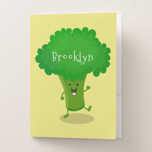 Cute kawaii dancing broccoli cartoon illustration pocket folder