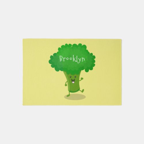 Cute kawaii dancing broccoli cartoon illustration rug