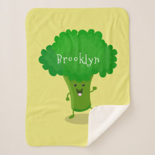 Cute kawaii dancing broccoli cartoon illustration sherpa blanket