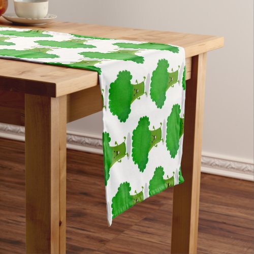 Cute kawaii dancing broccoli cartoon illustration short table runner