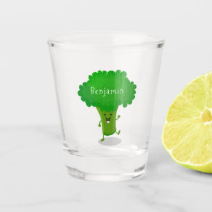Cute kawaii dancing broccoli cartoon illustration shot glass