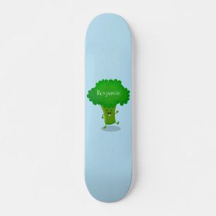 Cute kawaii dancing broccoli cartoon illustration skateboard