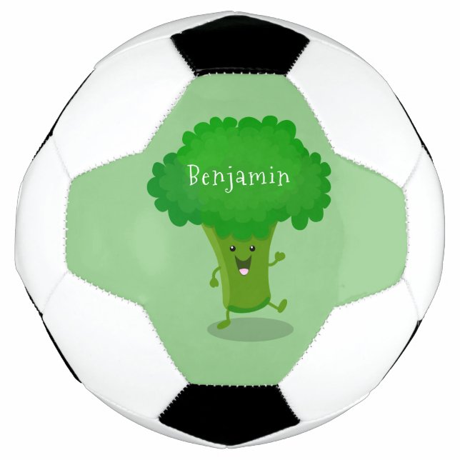 Cute kawaii dancing broccoli cartoon illustration soccer ball (Front)