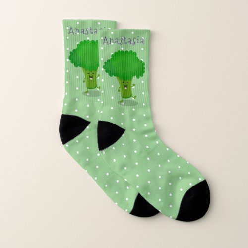 Cute kawaii dancing broccoli cartoon illustration socks