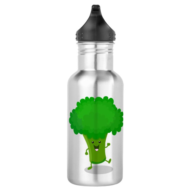 Cute kawaii dancing broccoli cartoon illustration stainless steel water bottle (Right)