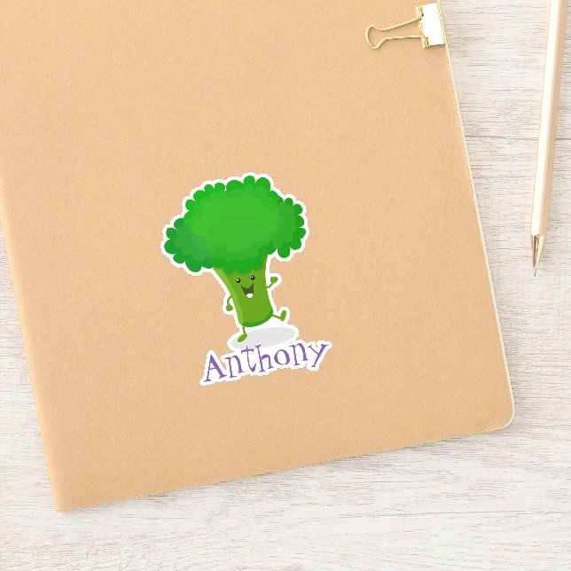 Cute kawaii dancing broccoli cartoon illustration sticker (Notebook)