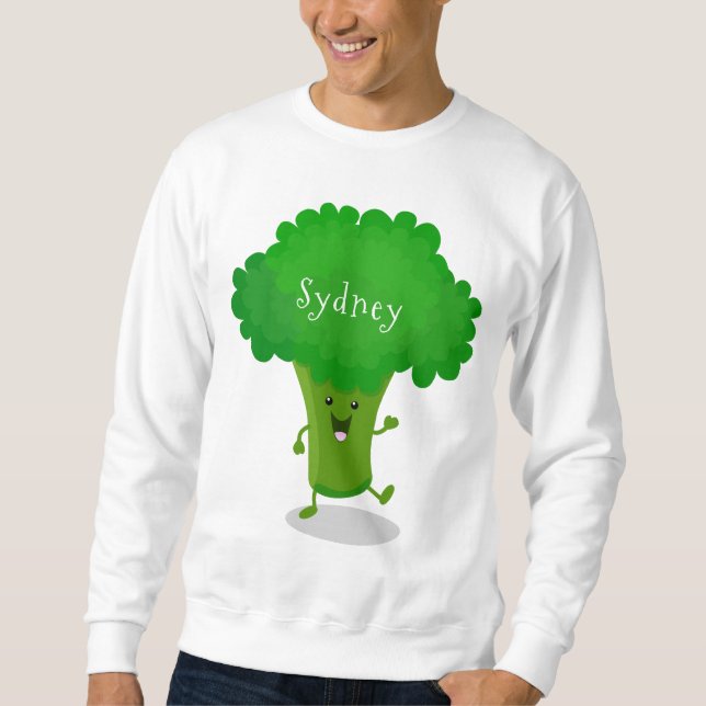 Cute kawaii dancing broccoli cartoon illustration sweatshirt (Front)