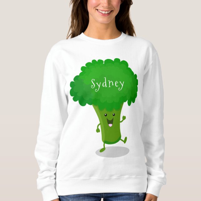 Cute kawaii dancing broccoli cartoon illustration sweatshirt (Front)