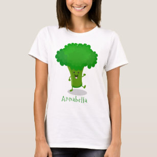Cute kawaii dancing broccoli cartoon illustration T-Shirt